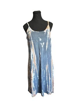 Blue Tie-Dye Slip Dress with Beige Accents